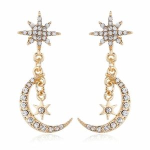 Beautiful Star Moon Charm Drop Earrings Rhinestones Gold Earrings 🌙✨